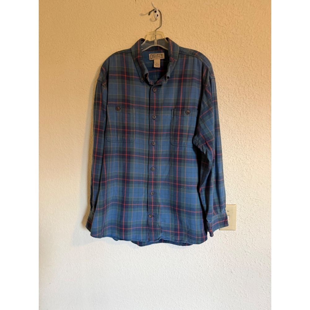 Duluth Trading Co Mens XL Blue Red Plaid Cotton Long Sleeve Button Down Shirt - Picture 7 of 8